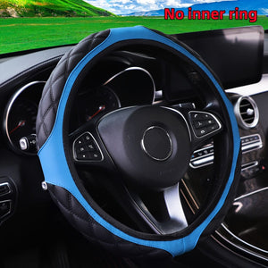 Planet Gates Blue 1pc Wear-resistant Comfortable PU Leather Three-dimensional Embroidery No Inner Ring Steering Wheel Cover For 36.83-38.1cm Steering Wheel For Women
