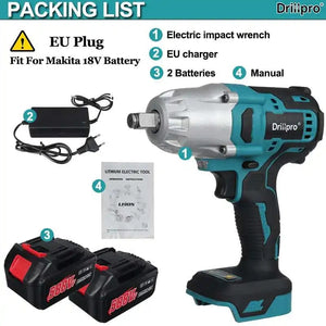 Planet Gates Blue 2 battery / Russian Federation Drillpro New 2000N.M Brushless Cordless Electric Impact Wrench Rechargeable 1/2" Wrench Drill Power Tools for Makita 18V Battery