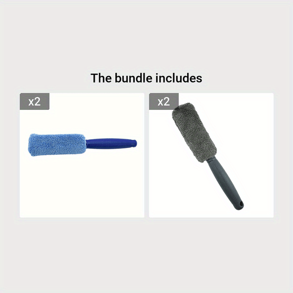 Planet Gates Blue*2+Grey*2 Car Wash Portable Microfiber Wheel Tire Rim Brush Car Wheel Wash Cleaning For Car With Plastic Handle Auto Washing Cleaner Tools