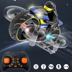 Planet Gates Blue 2-In-1 Land/Air Mode Flying High Speed Motorcycle One Key Switch Stunt 2.4G RC Drone Intelligent Quadcopter Kid Toy Gift