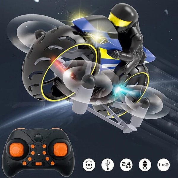 Planet Gates Blue 2-In-1 Land/Air Mode Flying High Speed Motorcycle One Key Switch Stunt 2.4G RC Drone Intelligent Quadcopter Kid Toy Gift