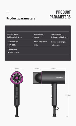 Planet Gates Blue-220V / EU Hot Selling Professional Hair Dryer Negative Ion High Power Blue Light Foldable Electric Hair Dryer Salon Hair Tools Home