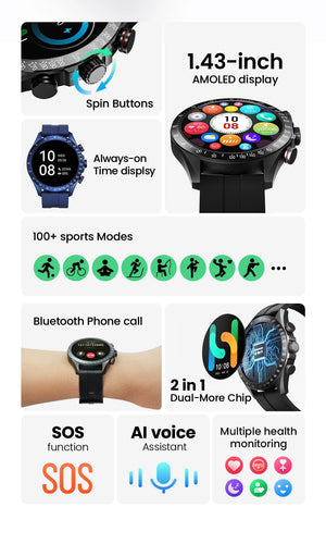 Planet Gates Blue-22MM Black / CHINA HAYLOU Solar Pro Smart Watch 1.43"AMOLED Display Bluetooth Phone Call & Voice Assistant Mulitary-grade Toughness Watch