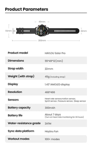 Planet Gates Blue-22MM Black / CHINA HAYLOU Solar Pro Smart Watch 1.43"AMOLED Display Bluetooth Phone Call & Voice Assistant Mulitary-grade Toughness Watch