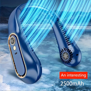 Planet Gates Blue-2500mAh 1pc Vaneless Hanging Neck Fan, Portable USB Cooler Fan With 5 Speeds And Digital Display - Super Strong Technology And Bladeless Design For Outdoor Use