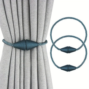 Planet Gates Blue 2pcs Modern Magnetic Curtain Tiebacks - Handmade Weave Holdbacks for Bedroom and Living Room - Easy to Use and Stylish Home Decor