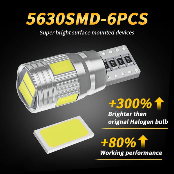 Planet Gates Blue 2pcs T10 W5W LED Bulb Canbus No error 12V 6000K 5630 6SMD Auto Claerance Wedge Side Reverse Lamps Turn Singal Light White Amber