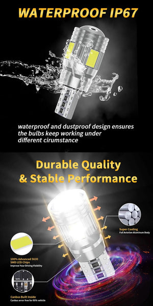 Planet Gates Blue 2pcs T10 W5W LED Bulb Canbus No error 12V 6000K 5630 6SMD Auto Claerance Wedge Side Reverse Lamps Turn Singal Light White Amber