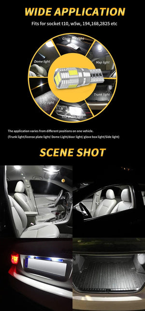Planet Gates Blue 2pcs T10 W5W LED Bulb Canbus No error 12V 6000K 5630 6SMD Auto Claerance Wedge Side Reverse Lamps Turn Singal Light White Amber