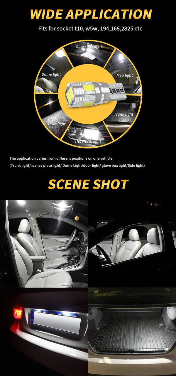 Planet Gates Blue 2pcs T10 W5W LED Bulb Canbus No error 12V 6000K 5630 6SMD Auto Claerance Wedge Side Reverse Lamps Turn Singal Light White Amber