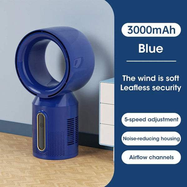 Planet Gates Blue 3000mAh Desktop Bladeless Electric Fan Table Fan 5 Speed Tower Fan For Baby Cooler Air Conditioner USB Rechargeable Cooler Fan