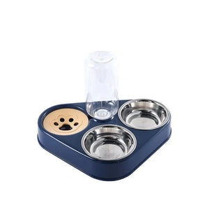 Planet Gates Blue 3In1 Pet Dog Cat Food Bowl with Bottle Automatic Drinking Feeder Fountain Portable Durable Stainless Steel 3 Bowls Pet Supplies