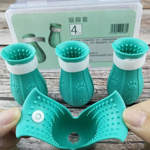 Planet Gates Blue (4 pieces) Cat Claw Protector Bath Anti-Scratch Cat Shoes For Cat Adjustable Pet Bath Wash Boots Cat Paw Nail Cover Pet Grooming Supplies