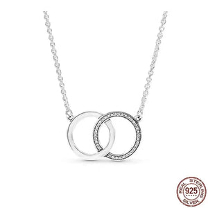 Planet Gates Blue / 45cm Classic 925 sterling silver shiny round hearts square pendant necklace fit original Pandora pendant DIY couple jewelry gifts