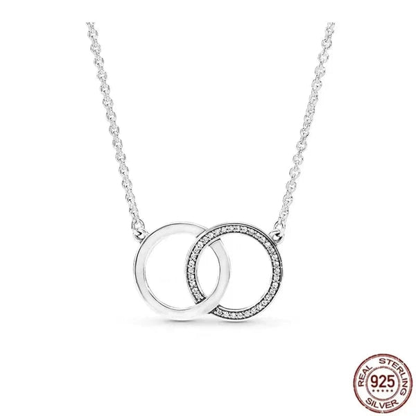 Planet Gates Blue / 45cm Classic 925 sterling silver shiny round hearts square pendant necklace fit original Pandora pendant DIY couple jewelry gifts