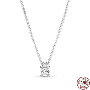 Planet Gates Blue / 45cm Classic 925 sterling silver shiny round hearts square pendant necklace fit original Pandora pendant DIY couple jewelry gifts