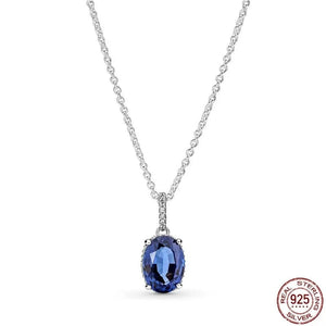 Planet Gates Blue / 45cm Classic 925 sterling silver shiny round hearts square pendant necklace fit original Pandora pendant DIY couple jewelry gifts