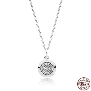 Planet Gates Blue / 45cm Classic 925 sterling silver shiny round hearts square pendant necklace fit original Pandora pendant DIY couple jewelry gifts