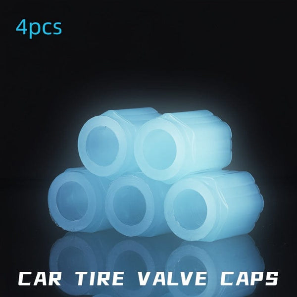 Planet Gates Blue 4pcs Luminous Valve Stem Caps, Universal Car Fluorescent Car Tire Valve Caps, Luminous Bicycle Tire Valve Stem Caps, Decorative Car Accessories