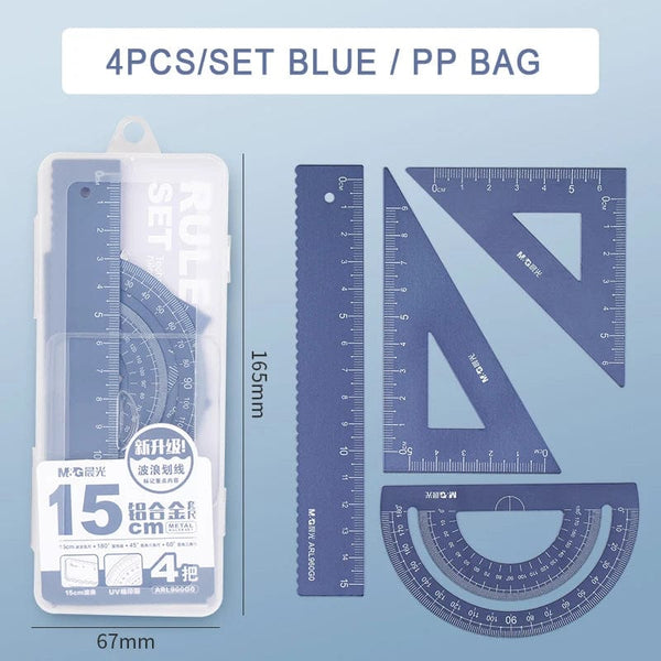 Planet Gates Blue 4Pcs/Set M&G Aluminium Ruler Set Maths Drawing Metal Ruler  Stationery Rulers Mathematical for School