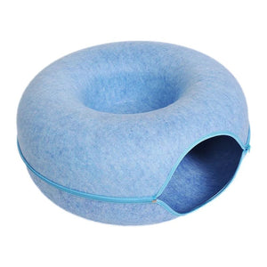 Planet Gates Blue / 50x50x20cm Donut Cat Bed for 2 Cats Pet Cat Tunnel Toys Kitten House Basket Interactive Play Toys for Cats Natural Felt Rabbit Cave Nest