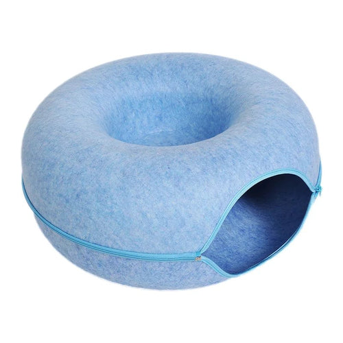 Planet Gates Blue / 50x50x20cm Donut Cat Bed for 2 Cats Pet Cat Tunnel Toys Kitten House Basket Interactive Play Toys for Cats Natural Felt Rabbit Cave Nest