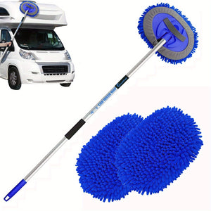 Planet Gates Blue 62" Car Wash Brush Kit With Long Handle, Scratch Free Mop Cleaning Mitt Suitable For Washing Cars Truck SUV RV Caravans And Household (2 X Mop Head)