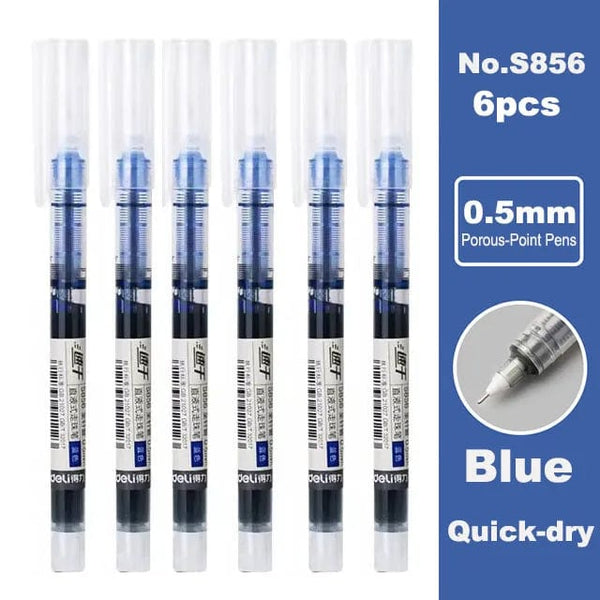 Planet Gates Blue-6pcs / CHINA Deli 6/10pcs Rollerball Pen Set 0.5mm Black Blue Red Quick-drying Ink Gel Pens Stationery Supplies Student Writing Signature Pen