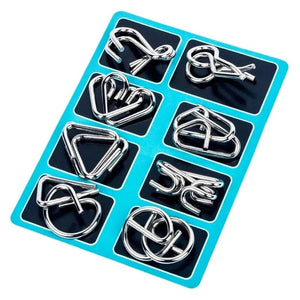 Planet Gates Blue 8Pcs/Set Metal Montessori Puzzle Wire IQ Mind Brain Teaser Puzzles Children Adults Interactive Game Silver Educational Toys