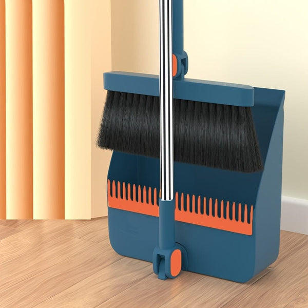 Planet Gates Blue / 93.98cm 2 Piece Set Durable Household Broom and Dustpan Set with Long Handle Creative Comb Tooth Design Foldable Upright Storage for Home Office School Dorm