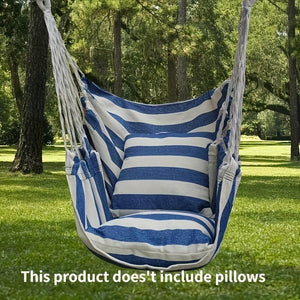 Planet Gates Blue And White 1pc Outdoor Hammock Chair, Canvas Leisure Swing Hanging Chair, Without Pillow And Cushion, Indoor Outdoor Hammock, Garden Leisure Furniture Hammocks, OPP Sealed Bag