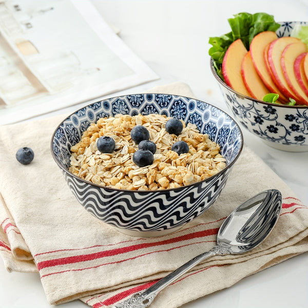 Planet Gates Blue And White / Ceramic 6pcs Vintage Blue And White Ceramic Bowls - 24 Ounces, 15.24 Cm Ceramic Soup Bowls, Suitable For Rice, Salad, Snacks, Dishwasher And Microwave Safe, Tableware
