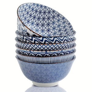 Planet Gates Blue And White / Ceramic 6pcs Vintage Blue And White Ceramic Bowls - 24 Ounces, 15.24 Cm Ceramic Soup Bowls, Suitable For Rice, Salad, Snacks, Dishwasher And Microwave Safe, Tableware