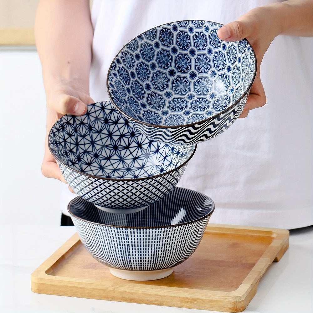 Planet Gates Blue And White / Ceramic 6pcs Vintage Blue And White Ceramic Bowls - 24 Ounces, 15.24 Cm Ceramic Soup Bowls, Suitable For Rice, Salad, Snacks, Dishwasher And Microwave Safe, Tableware