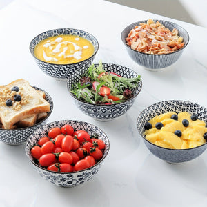 Planet Gates Blue And White / Ceramic 6pcs Vintage Blue And White Ceramic Bowls - 24 Ounces, 15.24 Cm Ceramic Soup Bowls, Suitable For Rice, Salad, Snacks, Dishwasher And Microwave Safe, Tableware