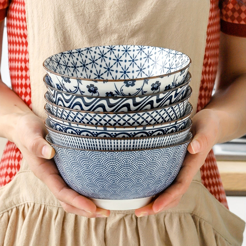 Planet Gates Blue And White / Ceramic 6pcs Vintage Blue And White Ceramic Bowls - 24 Ounces, 15.24 Cm Ceramic Soup Bowls, Suitable For Rice, Salad, Snacks, Dishwasher And Microwave Safe, Tableware