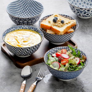 Planet Gates Blue And White / Ceramic 6pcs Vintage Blue And White Ceramic Bowls - 24 Ounces, 15.24 Cm Ceramic Soup Bowls, Suitable For Rice, Salad, Snacks, Dishwasher And Microwave Safe, Tableware