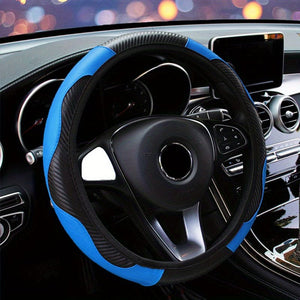 Planet Gates Blue Automobile Steering Wheel Cover, Elastic Carbon Fiber PU Leather Without Inner Ring, Various Colors Available
