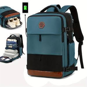 Planet Gates Blue Black Men's Travel Backpack, Waterproof Computer Backpack, With Shoe Compartment, Computer Carry-on Backpack