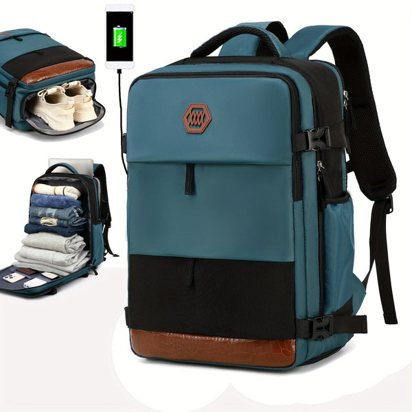 Planet Gates Blue Black Men's Travel Backpack, Waterproof Computer Backpack, With Shoe Compartment, Computer Carry-on Backpack