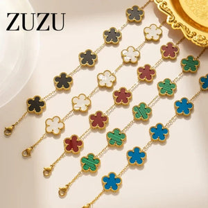 Planet Gates blue bracelet  Luxury Stainless Steel Bracelet Women Adjustable Five Flower Bracelets for Women Clover New Fashion Jewelry Accessories Gifts