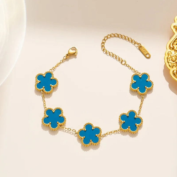 Planet Gates blue bracelet  Luxury Stainless Steel Bracelet Women Adjustable Five Flower Bracelets for Women Clover New Fashion Jewelry Accessories Gifts