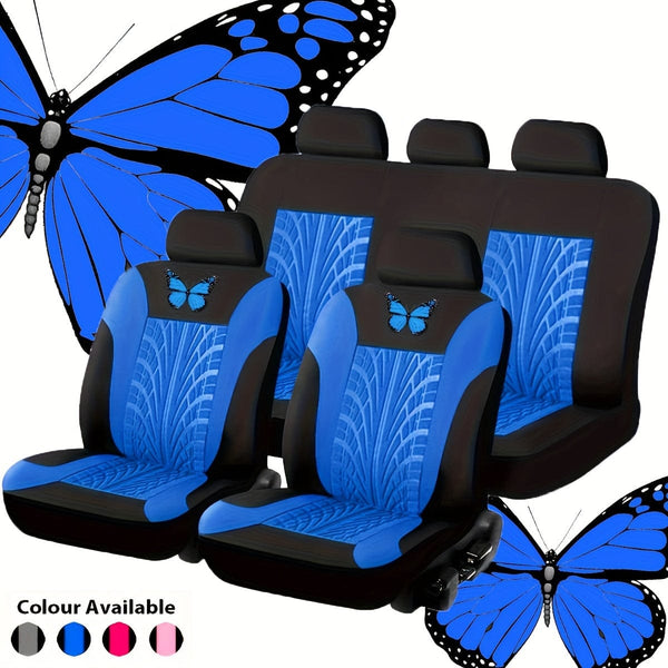 Planet Gates Blue Car Seat Cover Full Set, Red Universal Butterfly Pattern Embroidery Auto Seat Cover Set