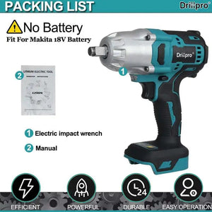 Planet Gates Blue / CHINA Drillpro New 2000N.M Brushless Cordless Electric Impact Wrench Rechargeable 1/2" Wrench Drill Power Tools for Makita 18V Battery