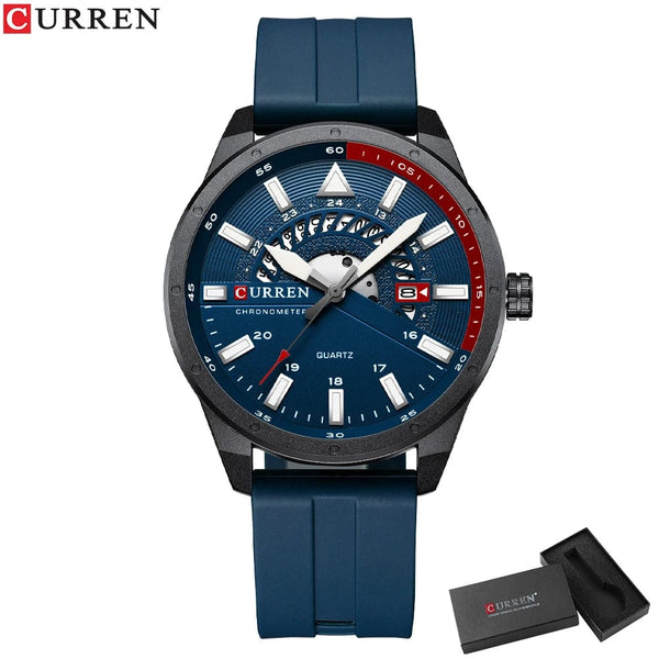 Planet Gates blue CURREN Fashion Men Watch Top Brand Luxury Waterproof Sport Mens Watches Silicone Automatic Date Military Wristwatch