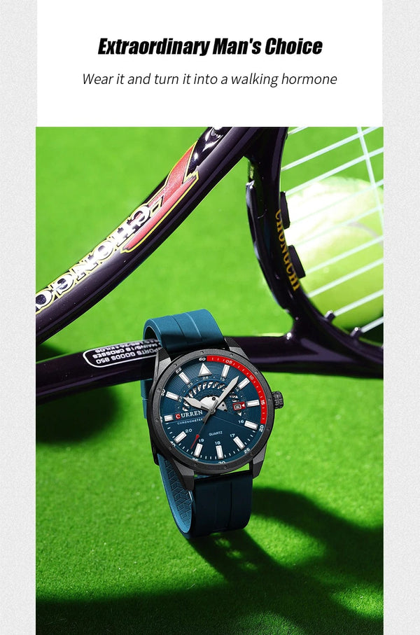 Planet Gates blue CURREN Fashion Men Watch Top Brand Luxury Waterproof Sport Mens Watches Silicone Automatic Date Military Wristwatch