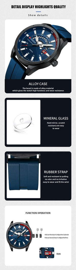 Planet Gates blue CURREN Fashion Men Watch Top Brand Luxury Waterproof Sport Mens Watches Silicone Automatic Date Military Wristwatch