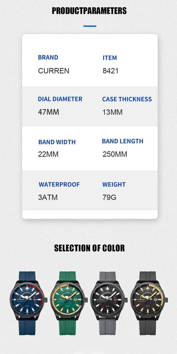 Planet Gates blue CURREN Fashion Men Watch Top Brand Luxury Waterproof Sport Mens Watches Silicone Automatic Date Military Wristwatch