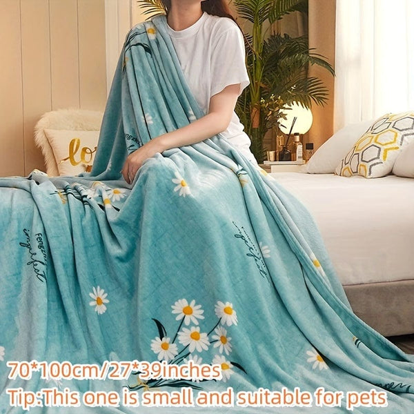 Planet Gates Blue-daisy / 70cm*100cm 1pc Print Personality Flannel Blanket, Soft Warm Throw Blanket Nap Blanket For Couch Sofa Office Bed Camping Travel, Multi-purpose Gift Blanket For All Season