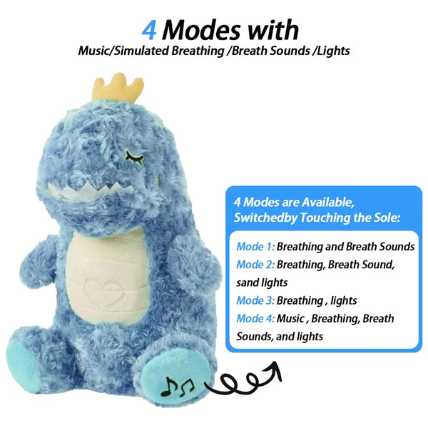 Planet Gates Blue Dinosaur / 26cm-32cm 4 Modes Baby Breathing Soothing Elephant Plush Doll Toy Sleeping Companion Music and Light Doll Sensory Stuffed Toy Kids Gift